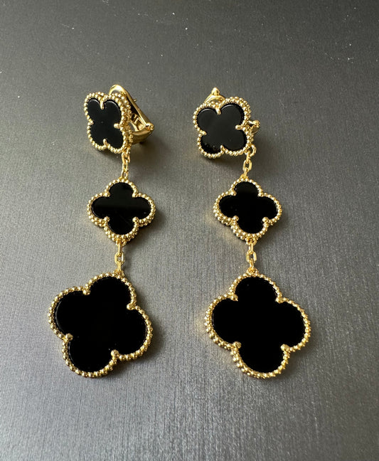 3 motifs Onyx clover earrings clover dangle earrings 925 silver 18k gold plated - ParadiseKissCo