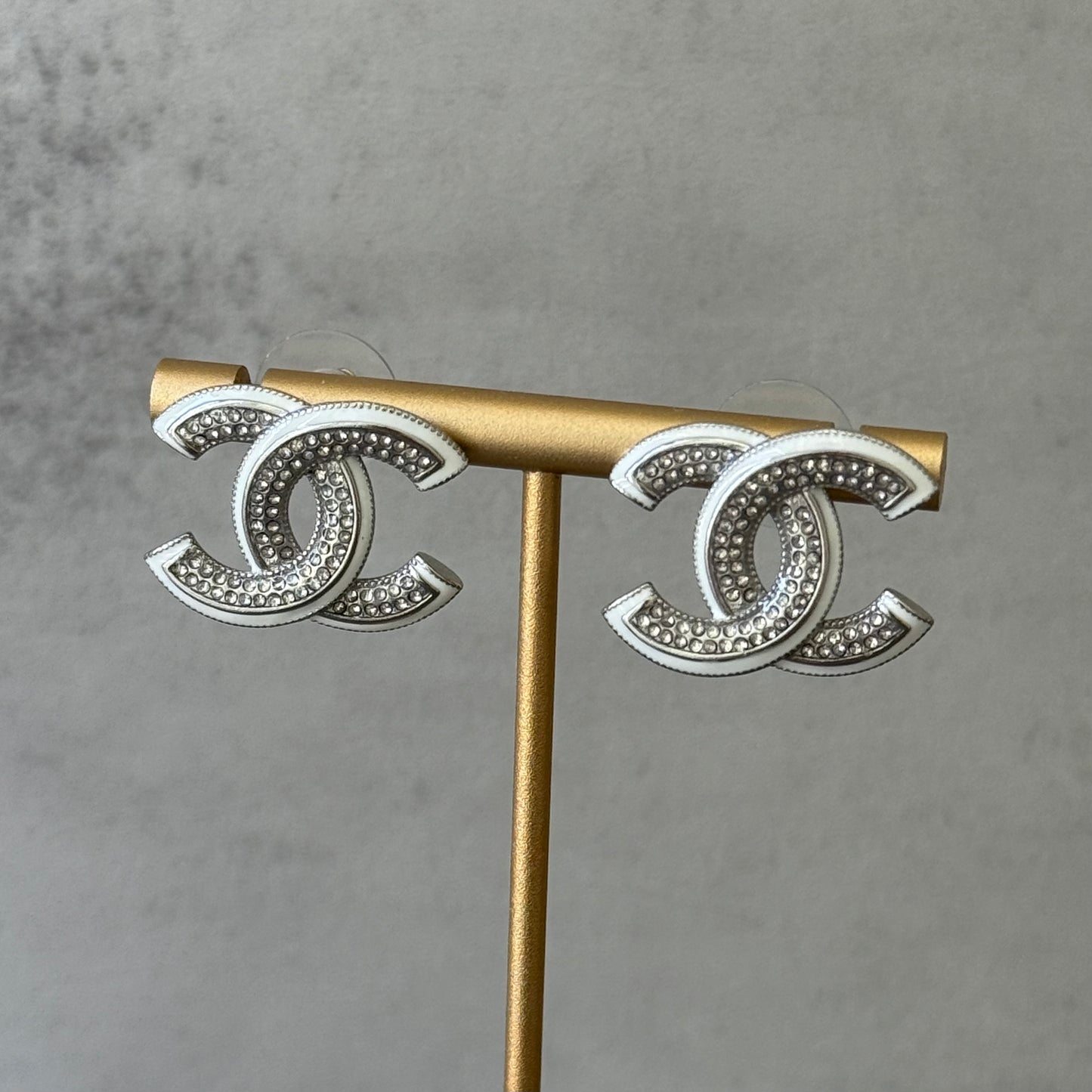 Coco White Enamel CZ Diamond Stud Earrings