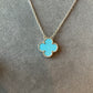 15mm Gemstone Clover Necklace, 18k White Gold Plated, 925 Sterling Silver 42cm long - ParadiseKissCo