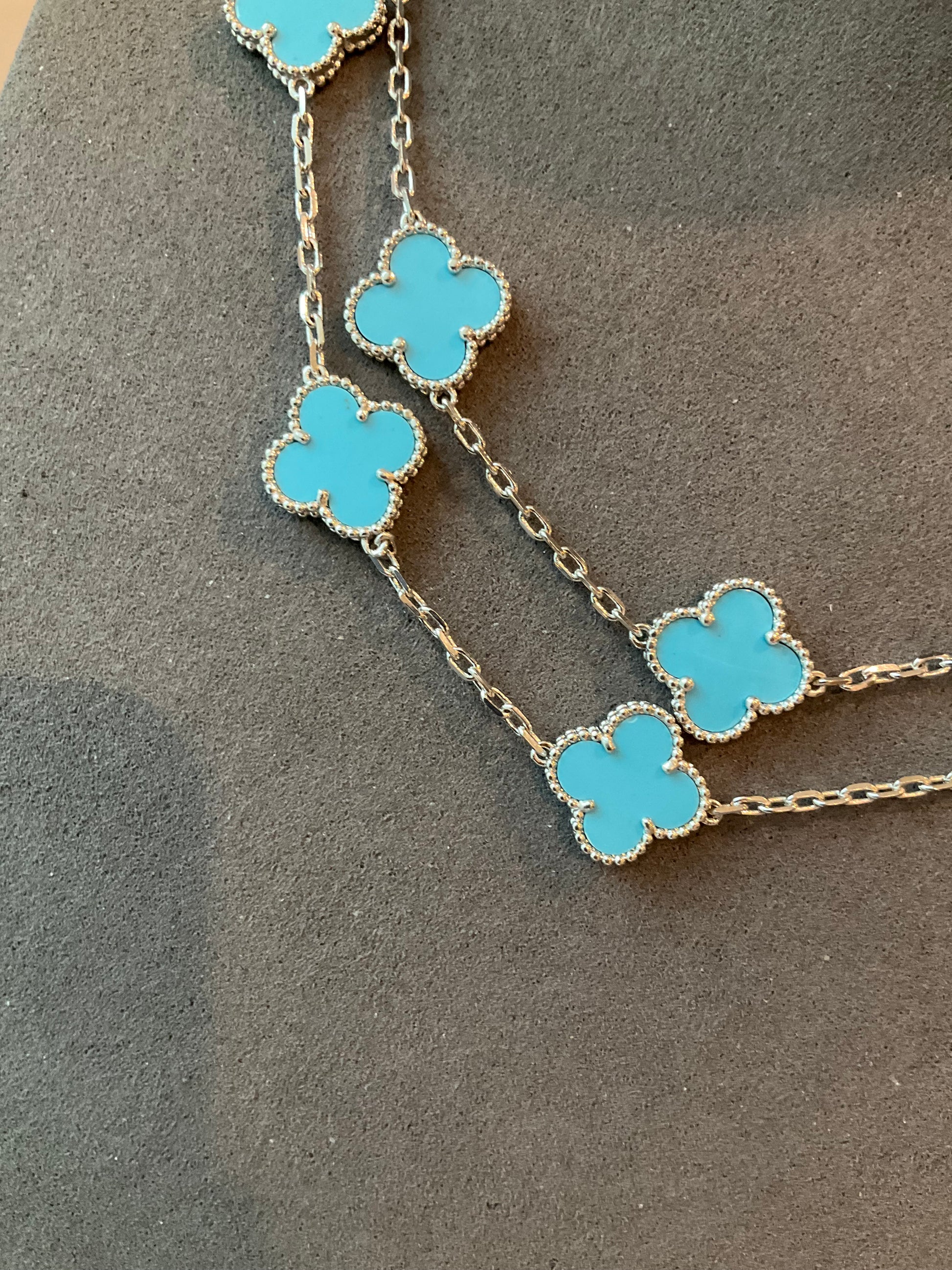 20 motifs Turquoise White Gold Plated Four Leaf Clover Flower Style S 925 Silver Necklace 84cm - ParadiseKissCo