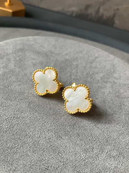 15mm gemstone Clover Earrings, 925 Silver 18k Gold Plated - ParadiseKissCo