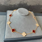 Red carnelian 10 motif cz clover necklace 925 silver 18k rose gold plated 42 cm long clover size 15mm - ParadiseKissCo