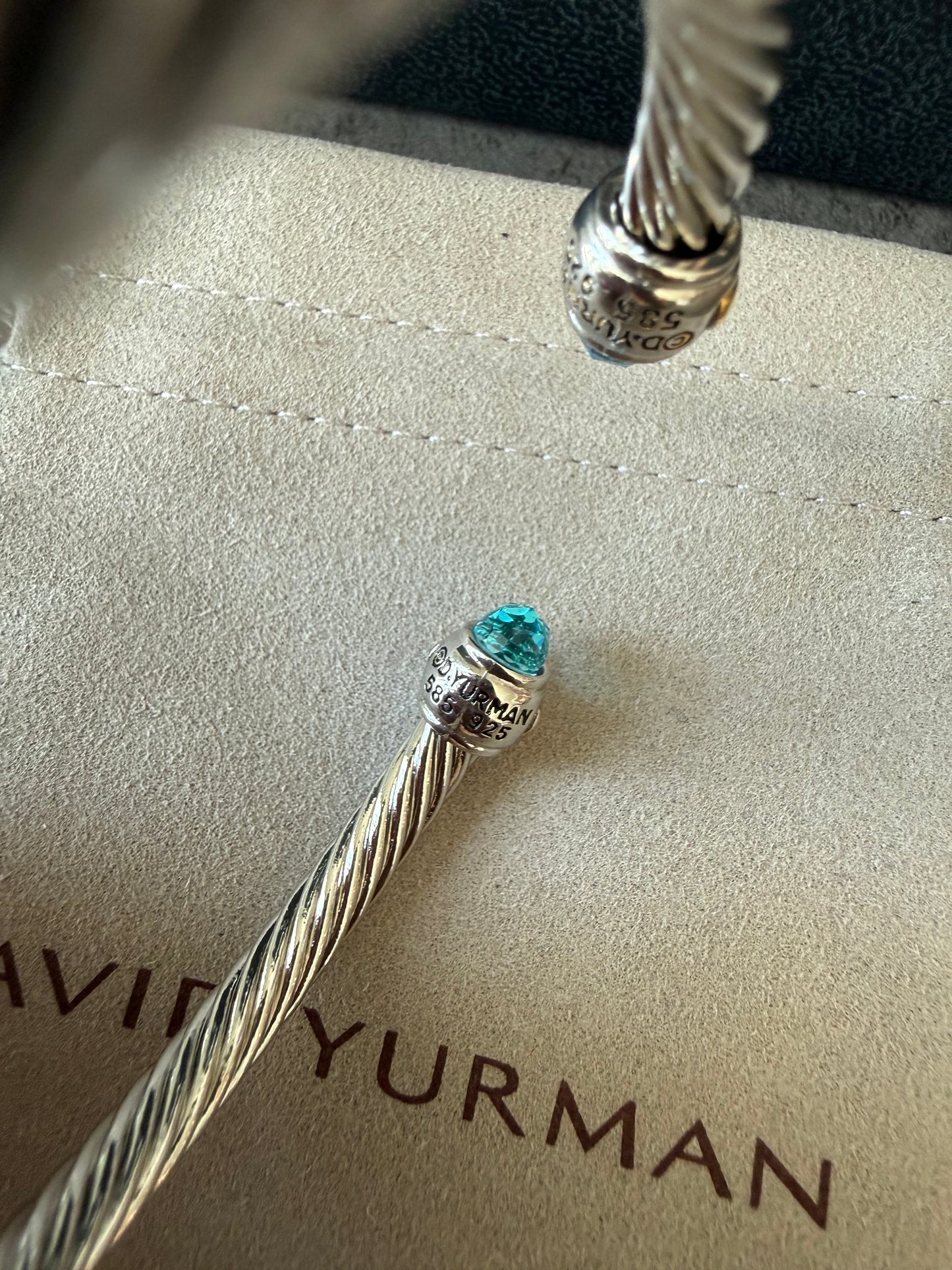 5mm Cable Blue Topaz and 14K Yellow Gold Bracelet 19cm