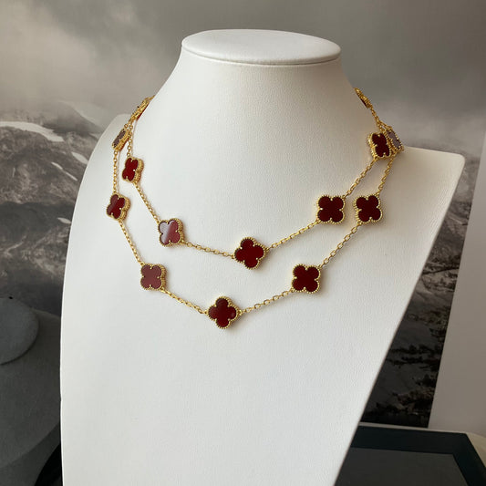 20 motifs Red carnelian 925 silver 18k Gold Plated 84cm long