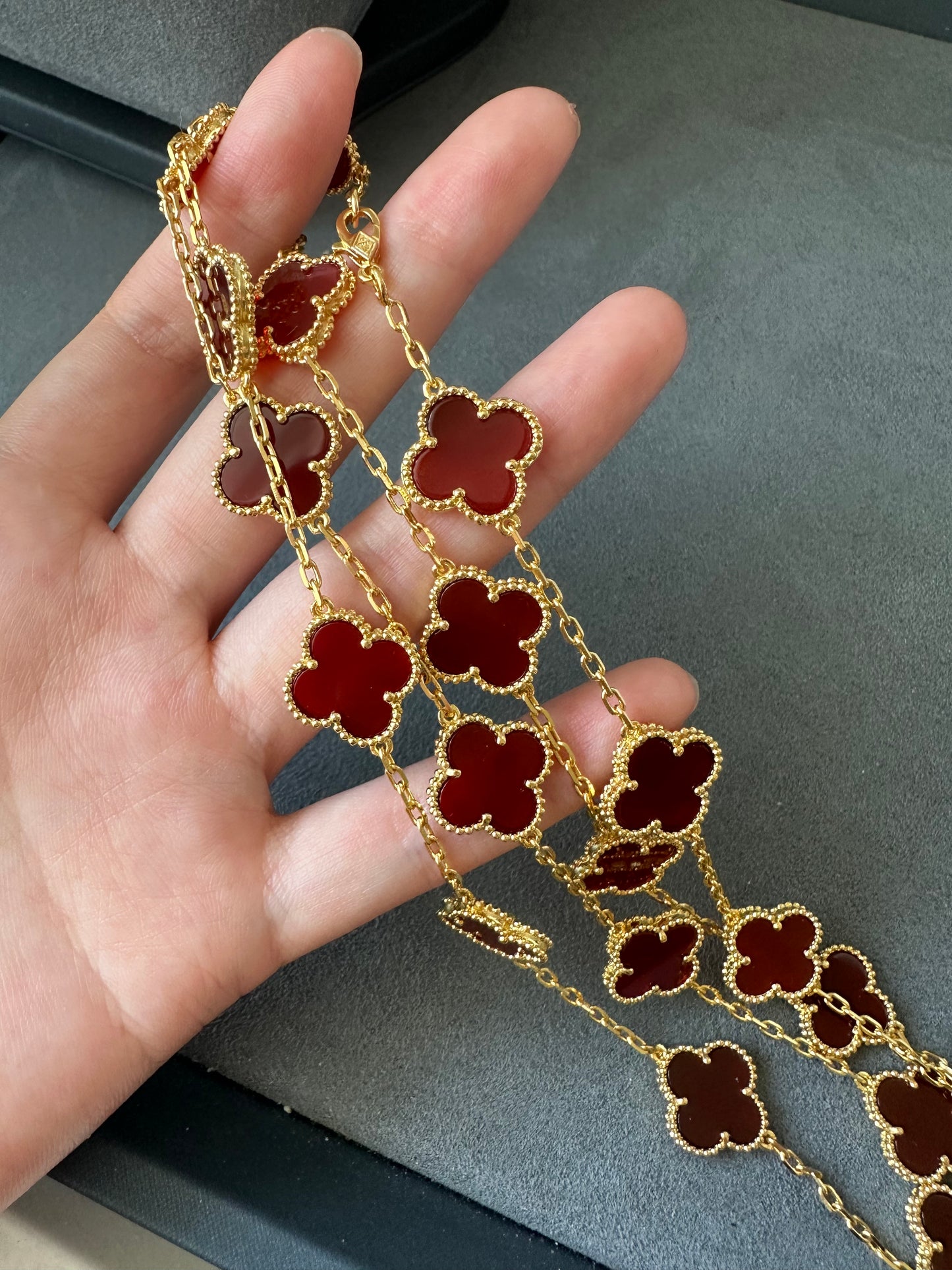 20 motifs Red carnelian 925 silver 18k Gold Plated 84cm long