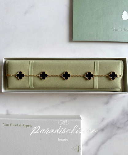 Alhambra Onyx Clover Bracelet 925 Silver, 18k Gold Plated