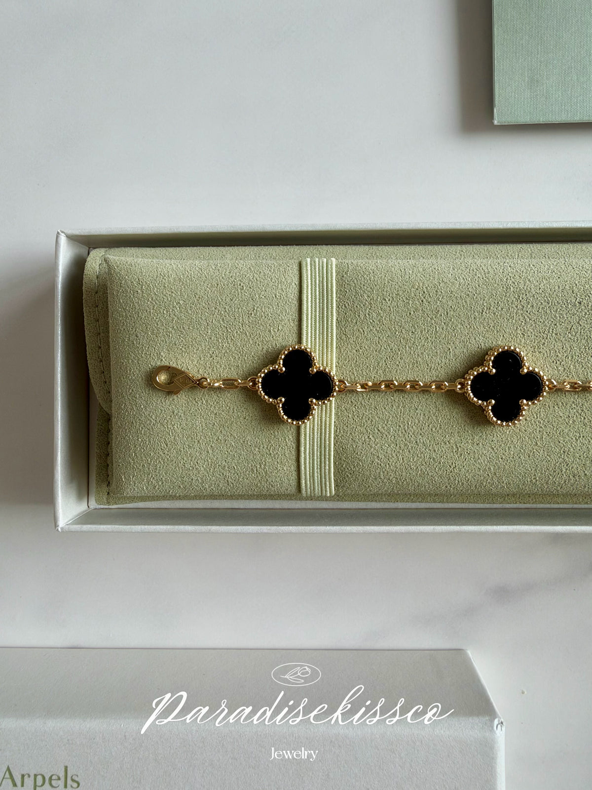 Alhambra Onyx Clover Bracelet 925 Silver, 18k Gold Plated