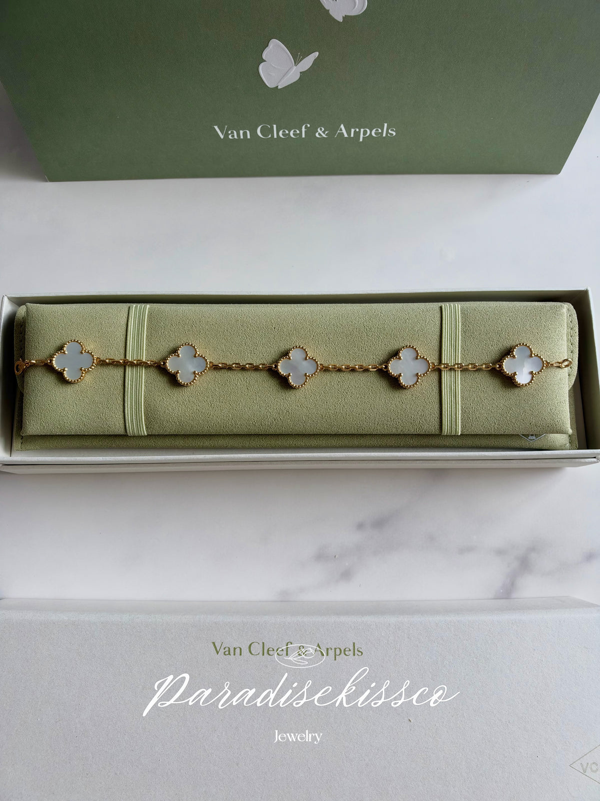 Alhambra White Mother Of Pearl Clover Bracelet 925 Silver, 18k Gold Plated