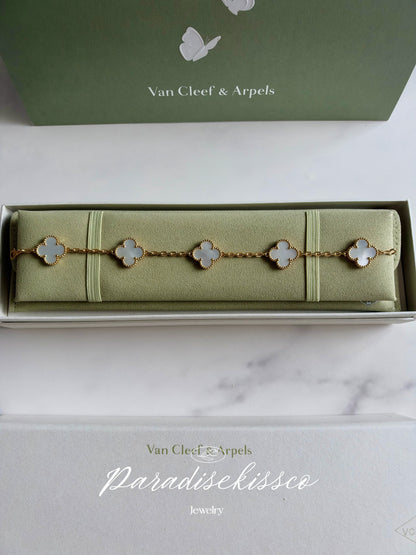 Alhambra White Mother Of Pearl Clover Bracelet 925 Silver, 18k Gold Plated