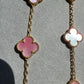5 motifs Pink mother of pearl 18k Gold Plated Four Leaf Clover Flower Style S925 7.5inches - ParadiseKissCo