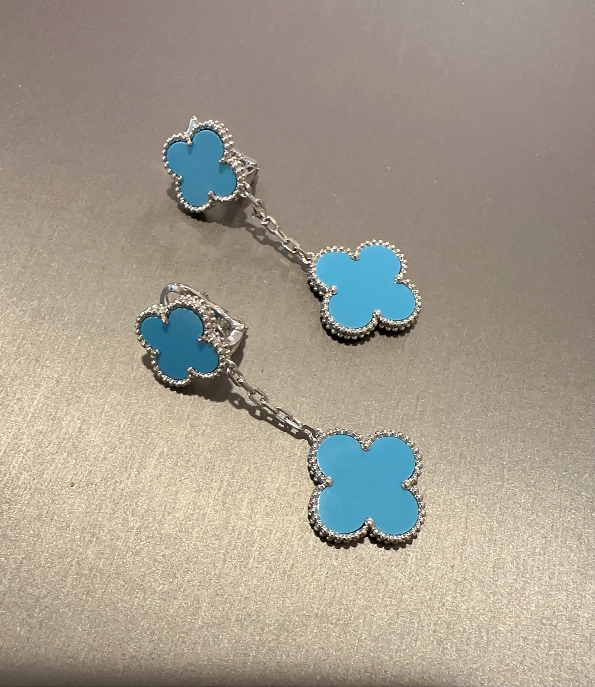 2 motifs clover earrings 925 silver 18k white gold plated push back - ParadiseKissCo