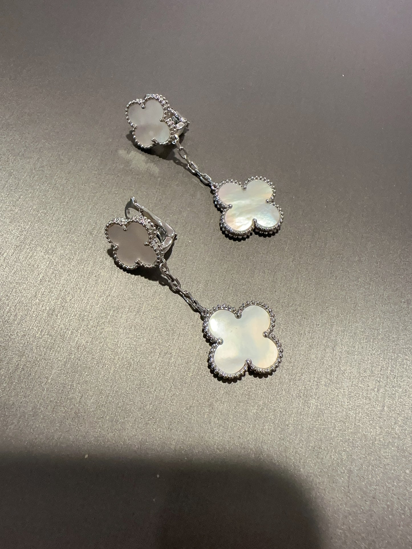2 motifs clover earrings 925 silver 18k white gold plated push back - ParadiseKissCo
