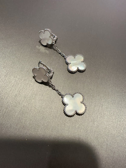 2 motifs clover earrings 925 silver 18k white gold plated push back - ParadiseKissCo