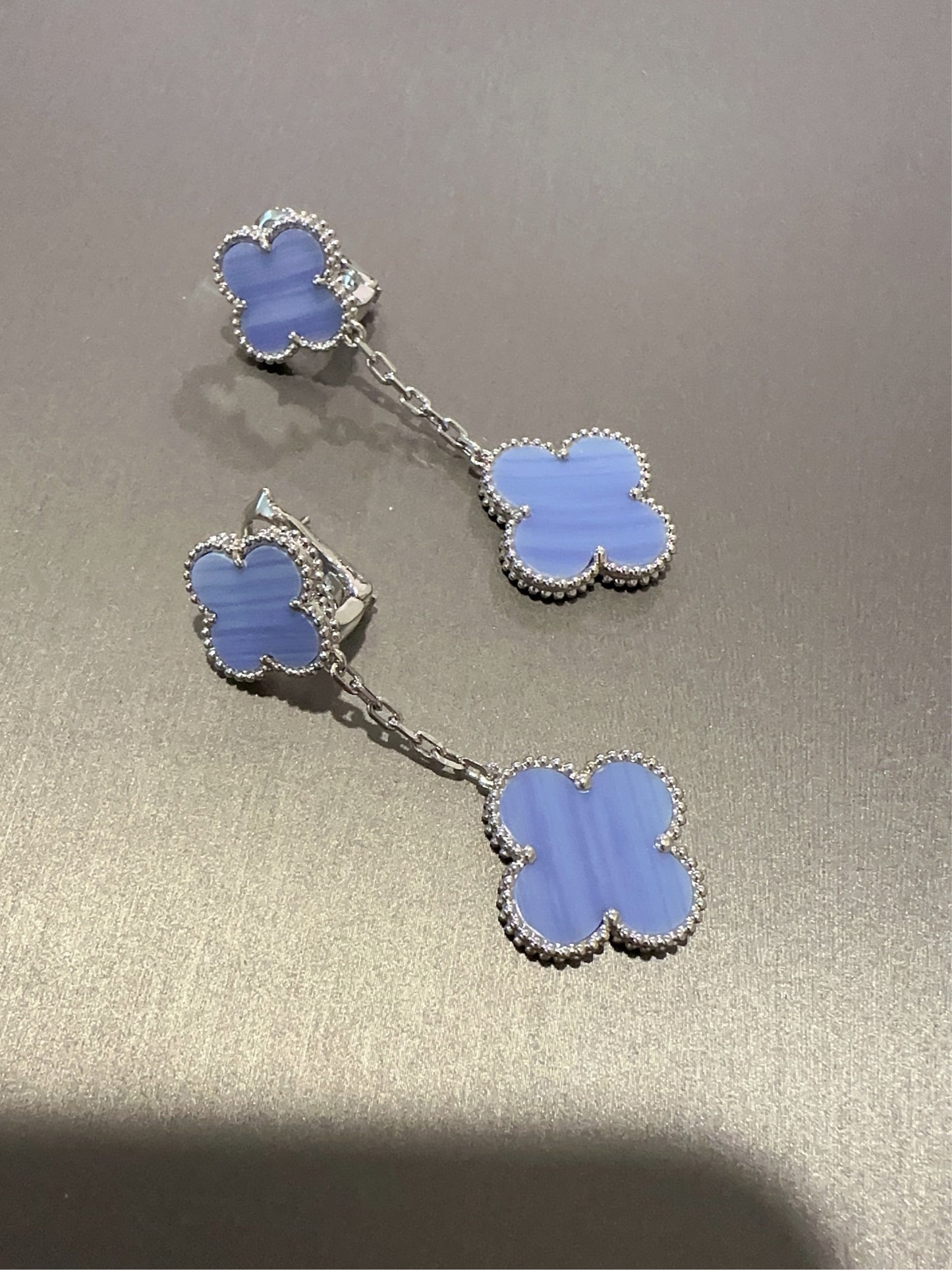 2 motifs clover earrings 925 silver 18k white gold plated push back - ParadiseKissCo