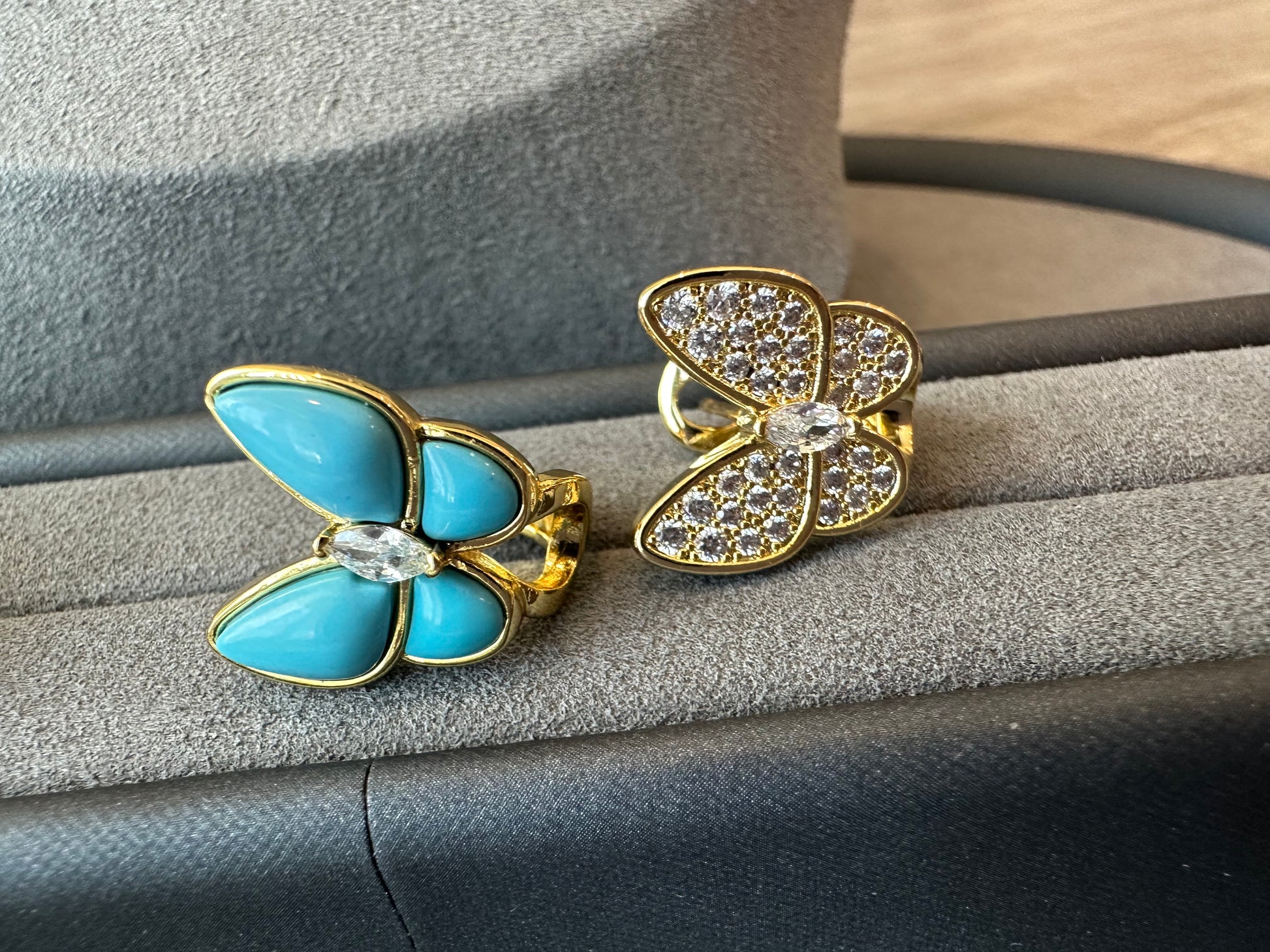 Turquoise butterfly ring earrings  925 silver 18k gold plated 42 cm long - ParadiseKissCo