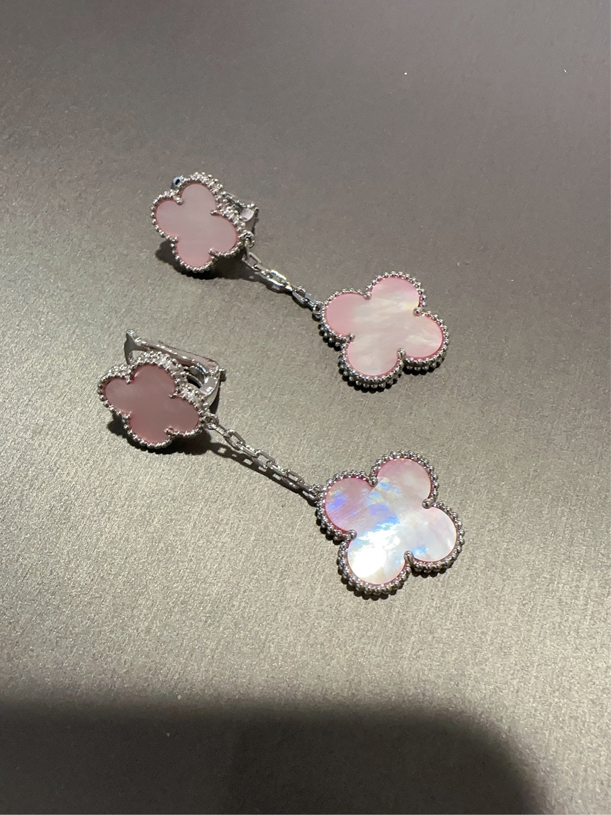 2 motifs clover earrings 925 silver 18k white gold plated push back - ParadiseKissCo
