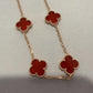 10 Red carnelian Rose Gold Plated Four Leaf Clover Flower Style S 925 Silver Necklace 16inches - ParadiseKissCo