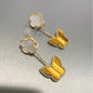 Mother of pearl & Tiger Eye Butterfly  clover earrings 925 silver gold plated earrings - ParadiseKissCo