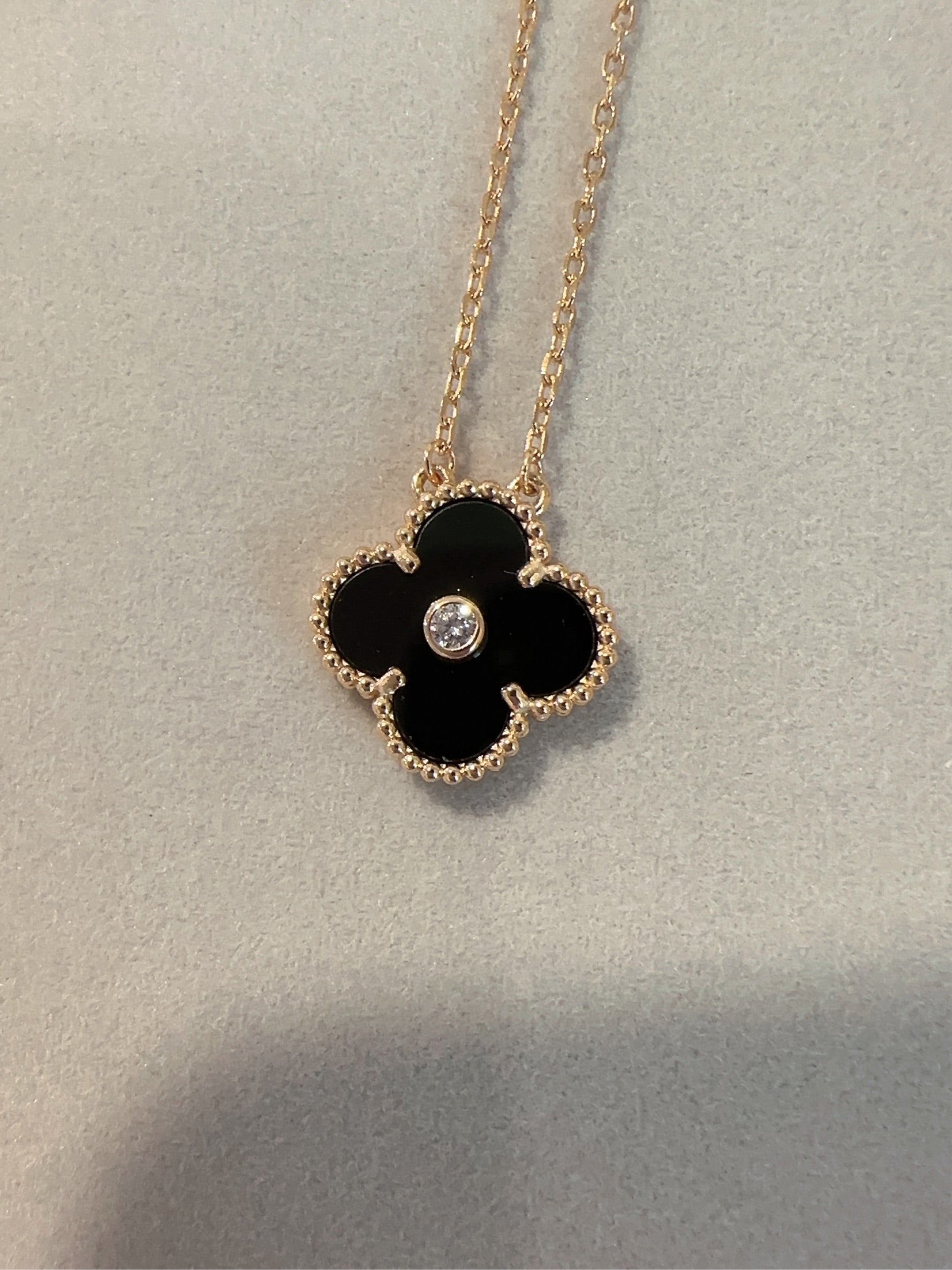 15mm Clover Necklace, Gold Plated, 925 Sterling Silver, Mother of Pearl, Onyx, Handcrafted Gift for Her - ParadiseKissCo