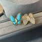 Turquoise butterfly ring earrings  925 silver 18k gold plated 42 cm long - ParadiseKissCo
