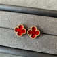 Sweet 10mm one clover red carnelian earrings 18k gold plated over silver 925 - ParadiseKissCo