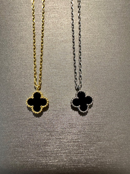 10mm clover single motif clover necklace 925 silver 18k gold plated - ParadiseKissCo