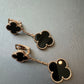 2 motif black onyx clover earrings 925 silver 18k gold plated push back - ParadiseKissCo