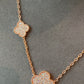 6 motifs CZ diamond charm clover necklace 925 silver rose gold plated 42cm