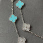 20 motifs turquoise cz 15mm clover necklace 925 silver with 18k white gold plated 84cm