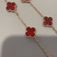 10 Red carnelian Rose Gold Plated Four Leaf Clover Flower Style S 925 Silver Necklace 16inches