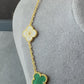 Green malachite 10 motif cz clover necklace 925 silver 18k gold plated 42 cm long clover size 15mm