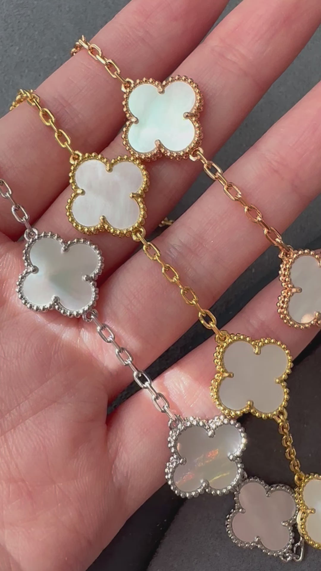 15mm White mother of pearl 5 motifs clover bracelet with 18k gold