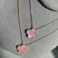 Single Pink Mother Of Pearl Motif S 925 Gold Four Leaf Clover Flower Necklace 42cm