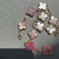 5 motifs Pink mother of pearl 18k Gold Plated Four Leaf Clover Flower Style S925 7.5inches
