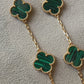 5 motifs 15mm clover green malachite clover bracelet 925 silver with 18k gold plated 7.5 inches