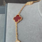 Red carnelian 10 motif cz clover necklace 925 silver 18k rose gold plated 42 cm long clover size 15mm