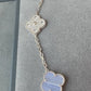 Chalcedony 10 motif cz clover necklace 925 silver 18k white gold plated 42 cm long clover size 15mm