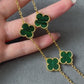 10 motifs Green Malachite 18k Gold Plated Four Leaf Clover Flower Style S 925 Silver Necklace 42cm