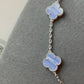 10 motifs Chalcedony 15mm clover necklace 925 silver 18k white gold plated 42cm long