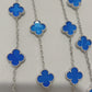 20 Blue agate White Gold Plated Four Leaf Clover Flower Style S 925 Silver Necklace 84cm