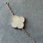 Mother of Pearl chalcedony Charm clover bracelet 925 silver 18k white gold plated 7.5 inches long